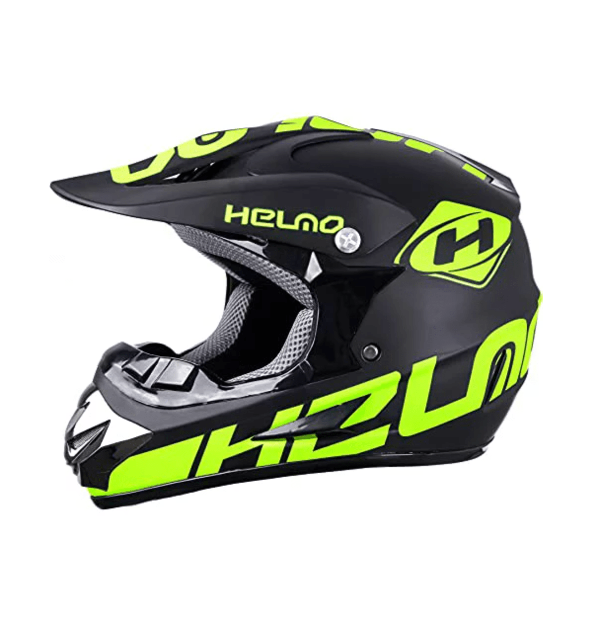 HELMO ヘルメット ヘルメットオフロード システムヘルメット バイクヘルメット 蛍光 ヘルメット 防寒 カッコいい オシャレ MATTA BLACK/GREEN YELLOW バイク フルフェイス ヘルメット OFF ROAD おしゃれ レアモデル 四季通用 通気吸汗 耐久性 耐衝撃性 初心者向け 3サイズ展開 M、L、XL